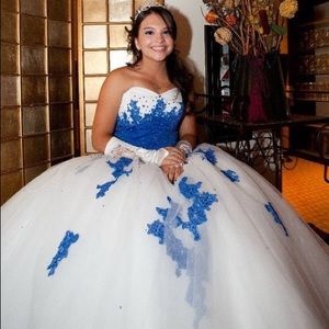 Custom White & Royal Blue Princess Ball Gown Dress